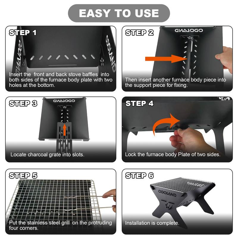 Odoland Camping Campfire Grill, Portable Folding Charcoal Grills, Backpacking BBQ Grill, Heavy Duty Firepit Grill with Carry Bag for Outdoor Cooking, Bonfire, Patio, Backyard