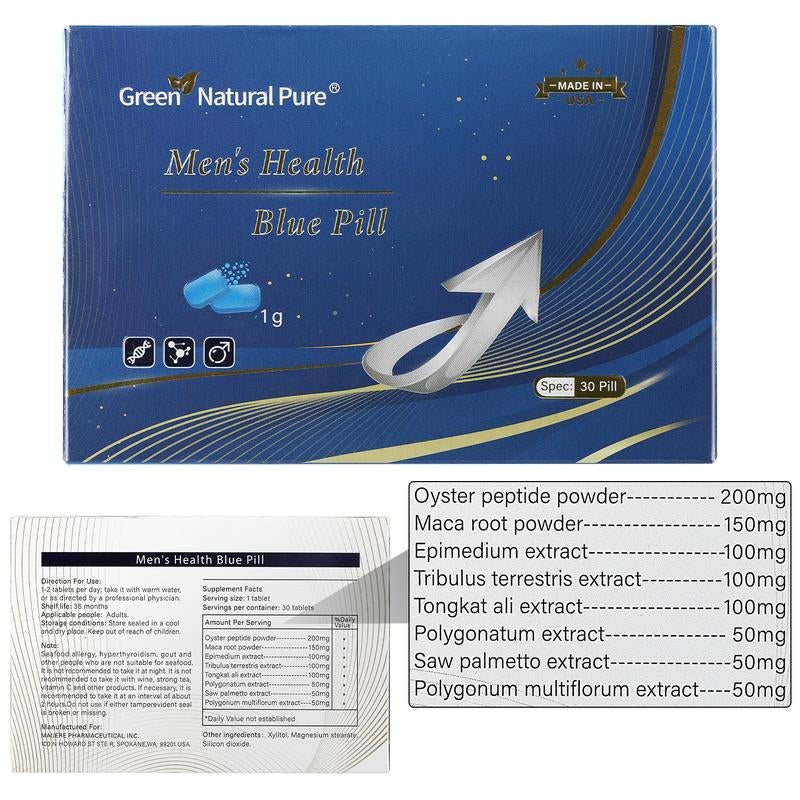 Green Natural Pure Men'S Health Blue Pill Oyster Peptide+Maca Root Powder+Sea Cucumber Polypeptide+Cinnamon Extracts+Huangjing Extract- Ultra Potent & Highly Purified,30Pill 04