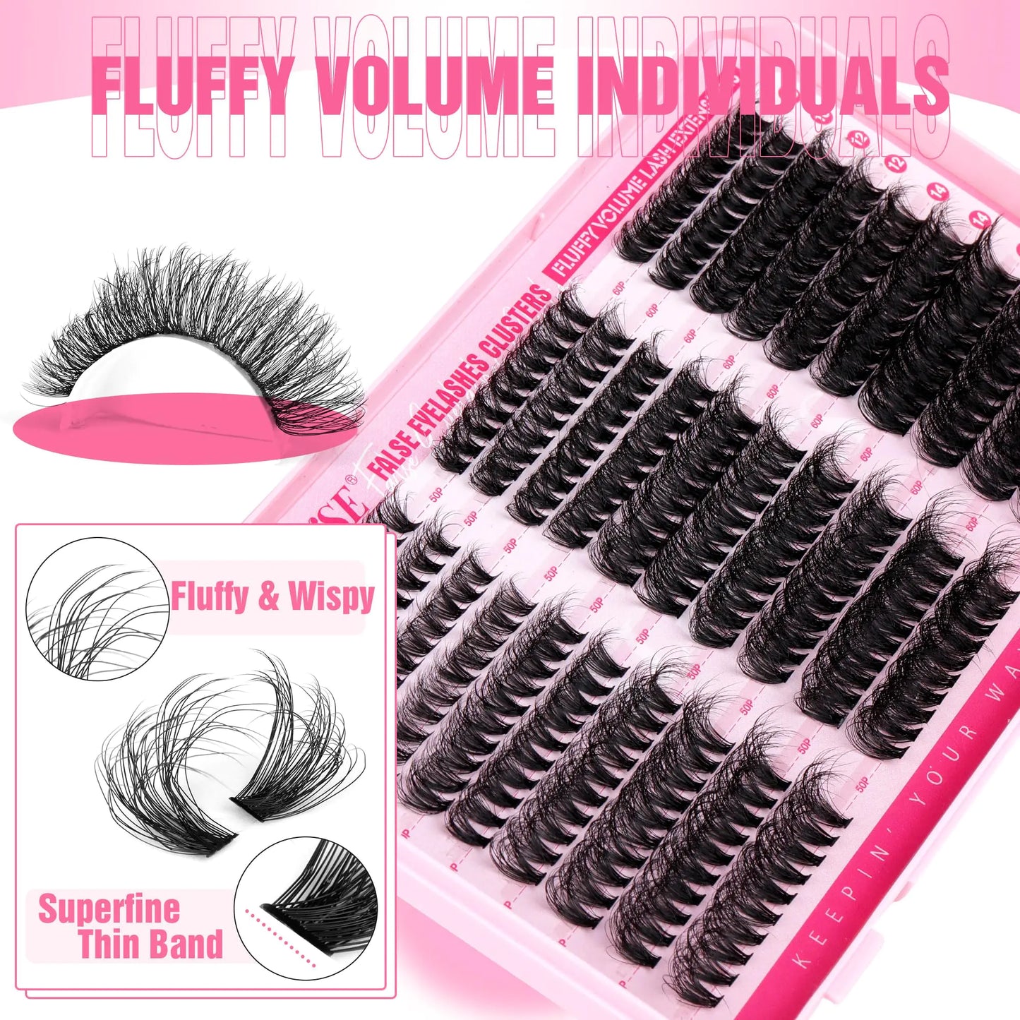Lash Clusters Fluffy Lash Extension 10-18mm Wispy Cluster Eyelash Extensions DIY Individual Lashes ALPHONSE Pestañas Pelo a Pelo (40D+50D+60D, 300pcs) Ⅳ Fluffy 40+50+60D