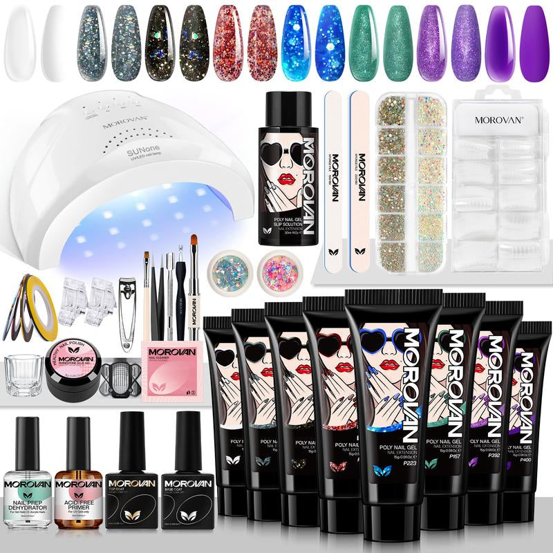 Morovan Poly Nail Gel Kit - 12 Colors Poly Gel Nail Kit with UV Light and Nail Drill for Beginners Poly Gel Extension Nail Kit All-In-One Nail Manicure Set DIY Salon Nail Art at Home