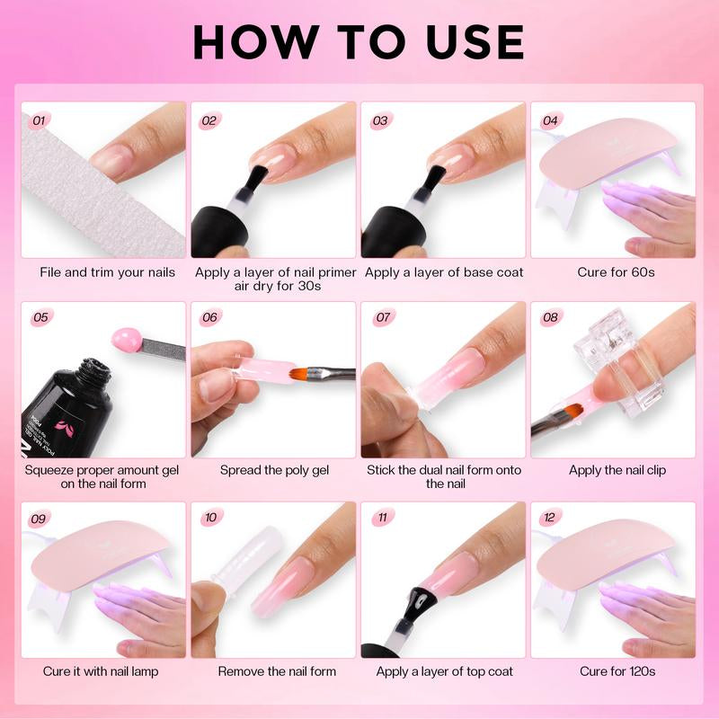 Morovan Poly Nail Gel Kit - 12 Colors Poly Gel Nail Kit with UV Light and Nail Drill for Beginners Poly Gel Extension Nail Kit All-In-One Nail Manicure Set DIY Salon Nail Art at Home