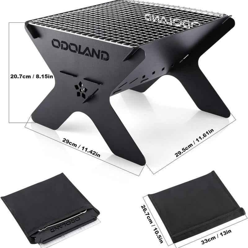 Odoland Camping Campfire Grill, Portable Folding Charcoal Grills, Backpacking BBQ Grill, Heavy Duty Firepit Grill with Carry Bag for Outdoor Cooking, Bonfire, Patio, Backyard