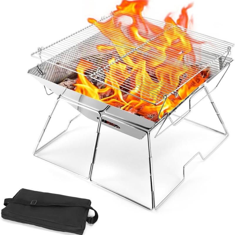 Odoland Camping Campfire Grill, Portable Folding Charcoal Grills, Backpacking BBQ Grill, Heavy Duty Firepit Grill with Carry Bag for Outdoor Cooking, Bonfire, Patio, Backyard