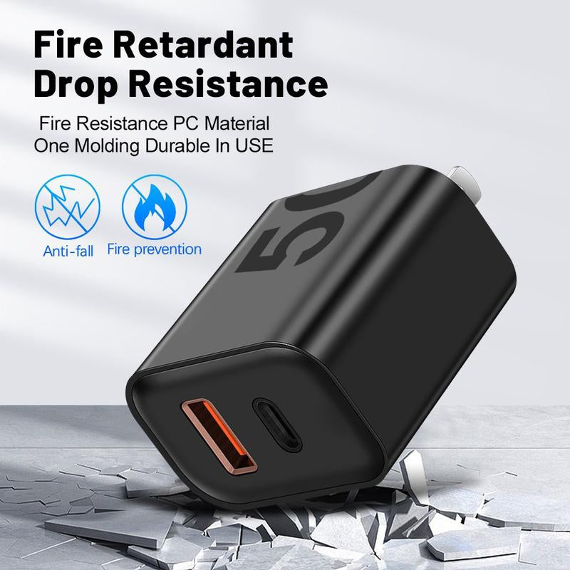 50W USB C Fast Charging Adapter Fast Charger with 6.6Ft 4-In-1 USB A+Type C Data Sync Led Cable for Iphone 16/15/14/13/12 Pro Max/Ipad/Airpods/Samsng/Xiaomi Series Phone Accessories