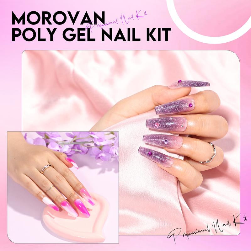 Morovan Poly Nail Gel Kit - 12 Colors Poly Gel Nail Kit with UV Light and Nail Drill for Beginners Poly Gel Extension Nail Kit All-In-One Nail Manicure Set DIY Salon Nail Art at Home