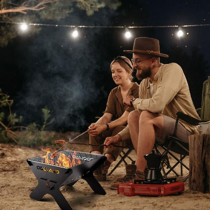 Odoland Camping Campfire Grill, Portable Folding Charcoal Grills, Backpacking BBQ Grill, Heavy Duty Firepit Grill with Carry Bag for Outdoor Cooking, Bonfire, Patio, Backyard