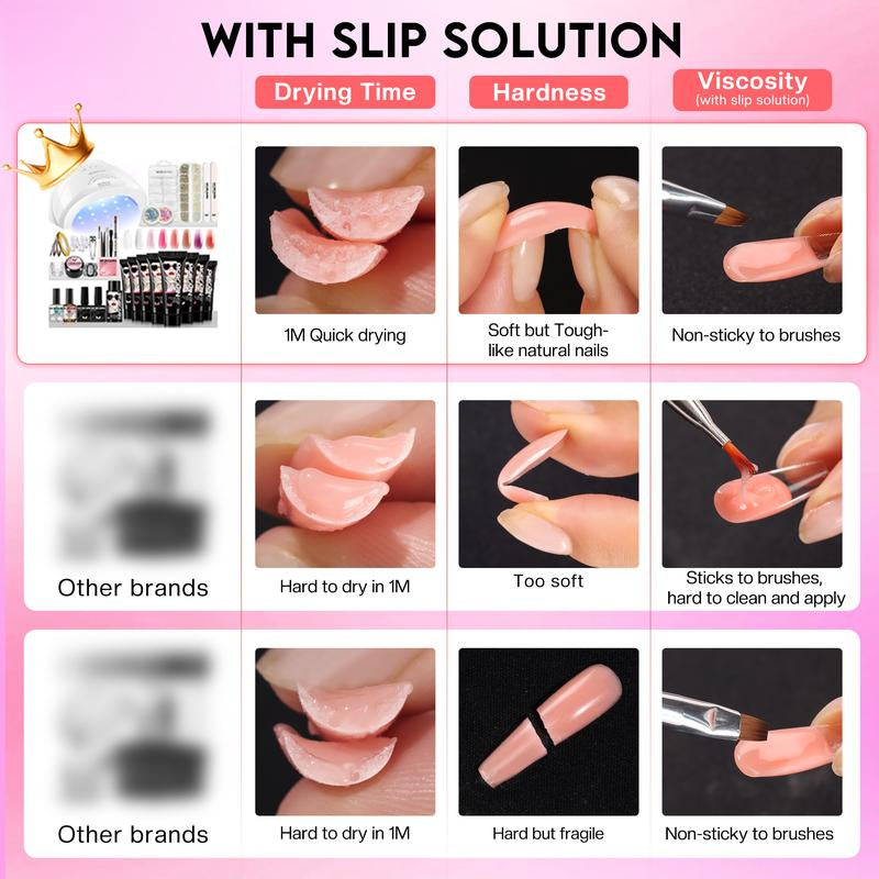 Morovan Poly Nail Gel Kit - 12 Colors Poly Gel Nail Kit with UV Light and Nail Drill for Beginners Poly Gel Extension Nail Kit All-In-One Nail Manicure Set DIY Salon Nail Art at Home