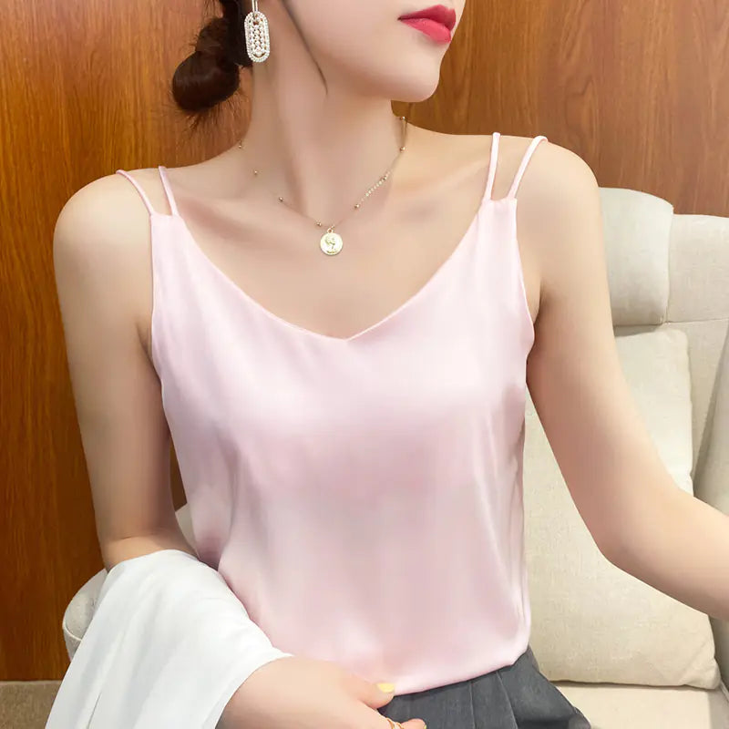 Women's Solid Color Mulberry Silk Sexy Sling Top