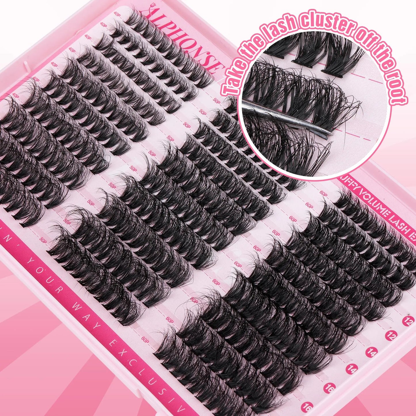 Lash Clusters Fluffy Lash Extension 10-18mm Wispy Cluster Eyelash Extensions DIY Individual Lashes ALPHONSE Pestañas Pelo a Pelo (40D+50D+60D, 300pcs) Ⅳ Fluffy 40+50+60D