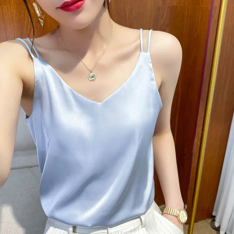 Women's Solid Color Mulberry Silk Sexy Sling Top