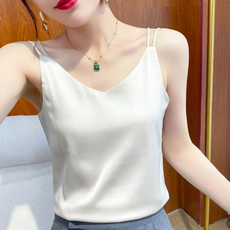Women's Solid Color Mulberry Silk Sexy Sling Top