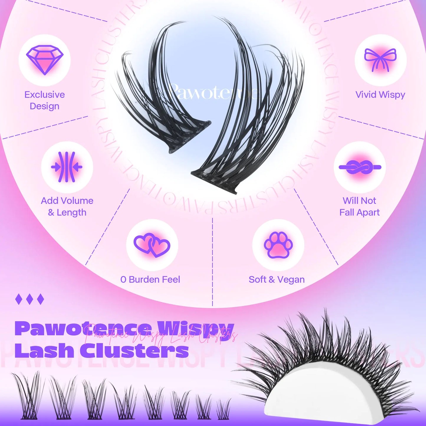 Pawotence Lash Clusters Wispy 9-16mm Individual Lashes Cluster Eyelash Extensions 192pcs Lash Extension DIY Soft Natural Eyelash Clusters with Thin Band CLUSTERS - Natural