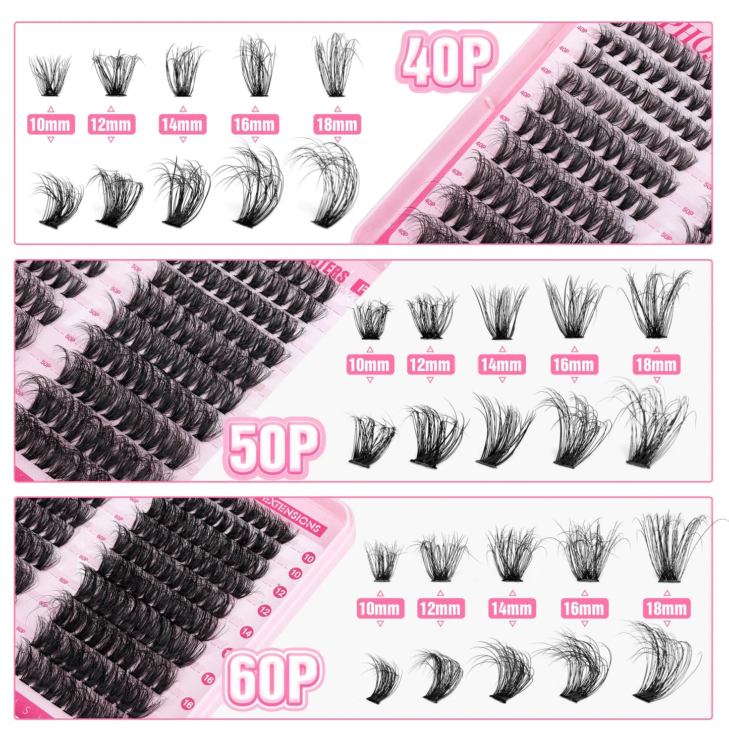 Lash Clusters Fluffy Lash Extension 10-18mm Wispy Cluster Eyelash Extensions DIY Individual Lashes ALPHONSE Pestañas Pelo a Pelo (40D+50D+60D, 300pcs) Ⅳ Fluffy 40+50+60D