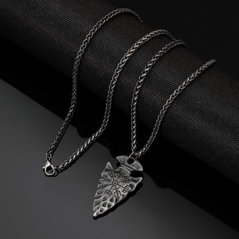 Cross-border European And American Hot Selling Viking Nordic Necklace Triangle Compass Compass Titanium Steel Chain Men's Fashionable Cool Jewelry