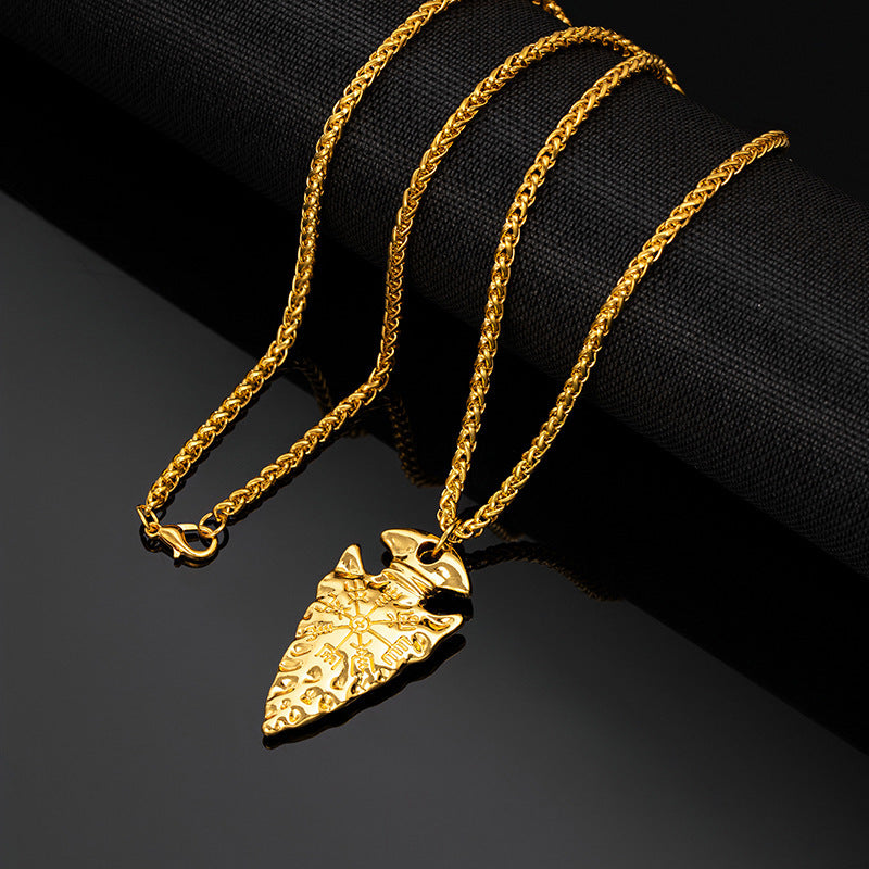 Cross-border European And American Hot Selling Viking Nordic Necklace Triangle Compass Compass Titanium Steel Chain Men's Fashionable Cool Jewelry