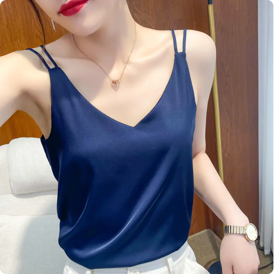Women's Solid Color Mulberry Silk Sexy Sling Top