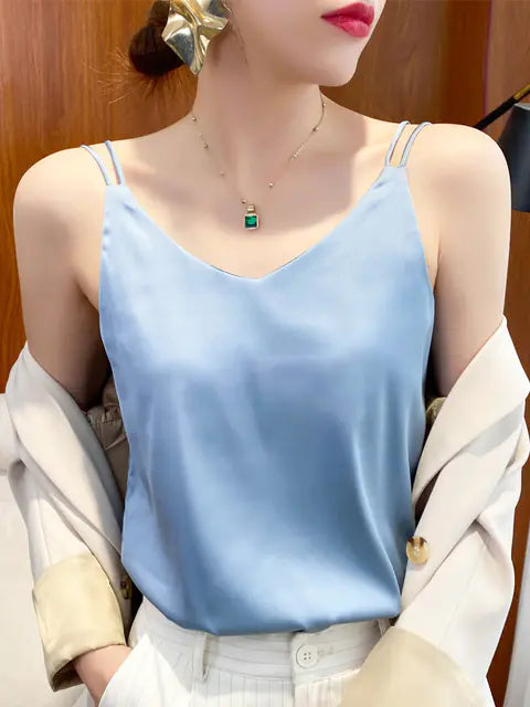 Women's Solid Color Mulberry Silk Sexy Sling Top