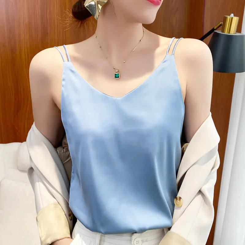 Women's Solid Color Mulberry Silk Sexy Sling Top