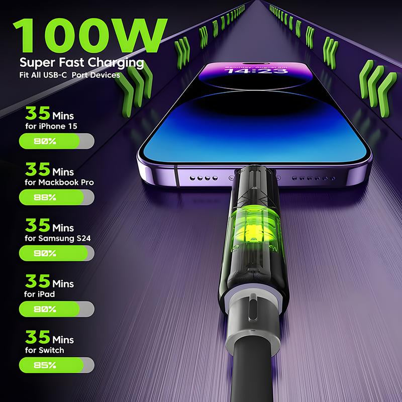 50W USB C Fast Charging Adapter Fast Charger with 6.6Ft 4-In-1 USB A+Type C Data Sync Led Cable for Iphone 16/15/14/13/12 Pro Max/Ipad/Airpods/Samsng/Xiaomi Series Phone Accessories