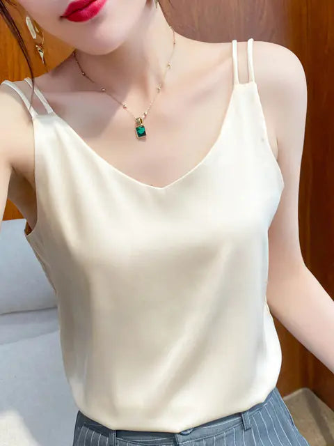 Women's Solid Color Mulberry Silk Sexy Sling Top