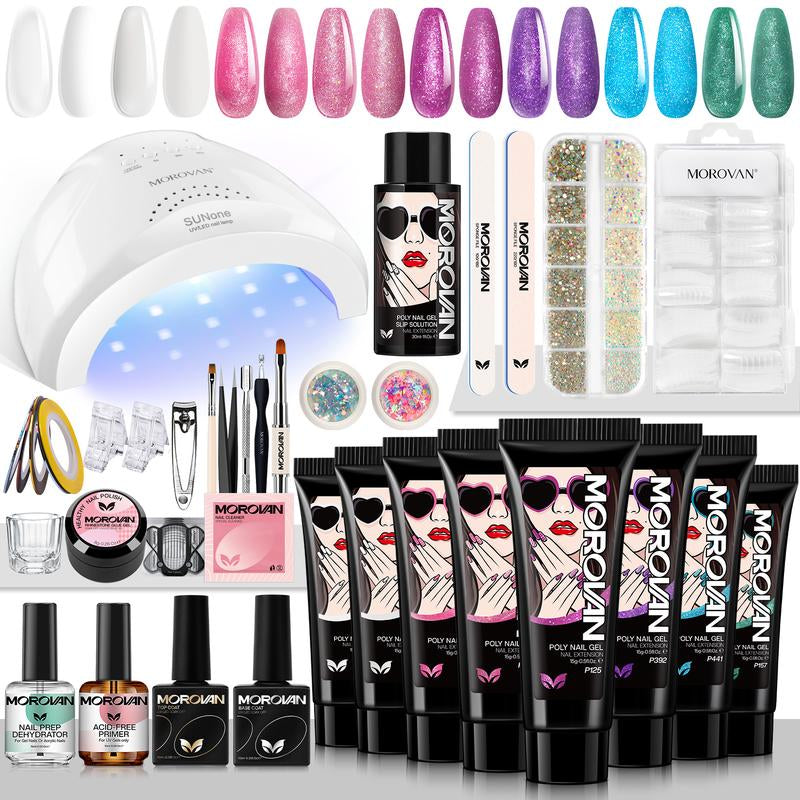 Morovan Poly Nail Gel Kit - 12 Colors Poly Gel Nail Kit with UV Light and Nail Drill for Beginners Poly Gel Extension Nail Kit All-In-One Nail Manicure Set DIY Salon Nail Art at Home