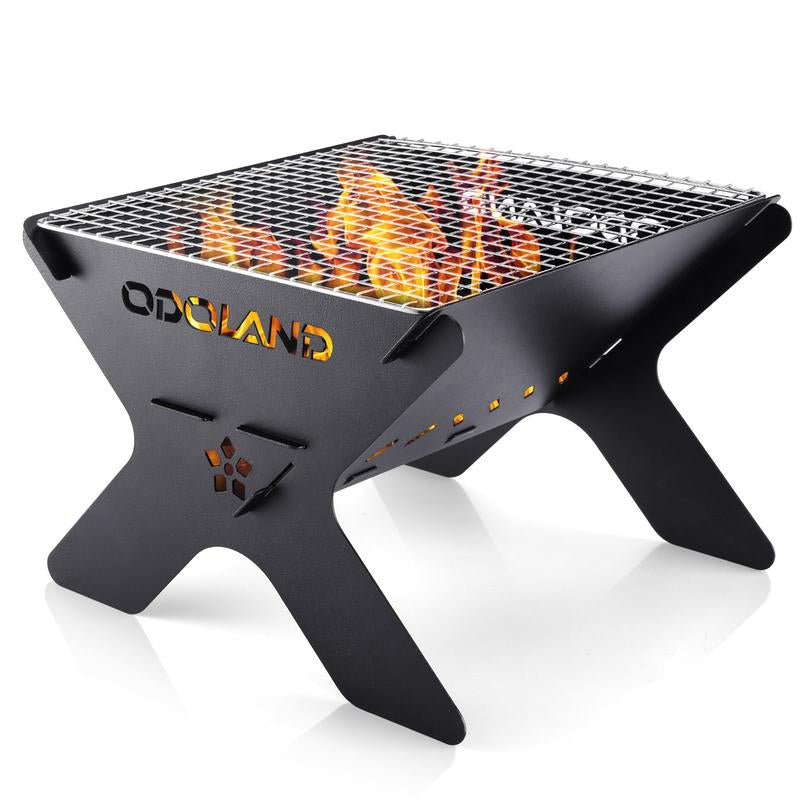 Odoland Camping Campfire Grill, Portable Folding Charcoal Grills, Backpacking BBQ Grill, Heavy Duty Firepit Grill with Carry Bag for Outdoor Cooking, Bonfire, Patio, Backyard