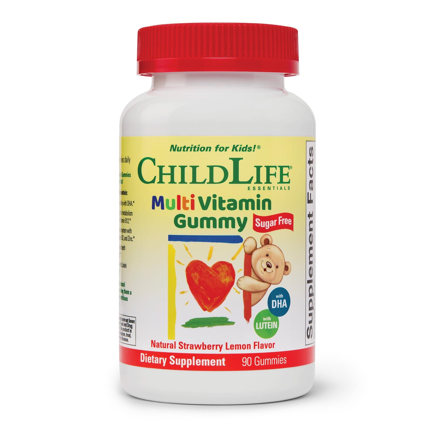 CHILDLIFE ESSENTIALS Multivitamin Gummies for Kids - Childrens Vitamins Kids Multivitamins with DHA Sugar Free - Natural Strawberry 90 Count