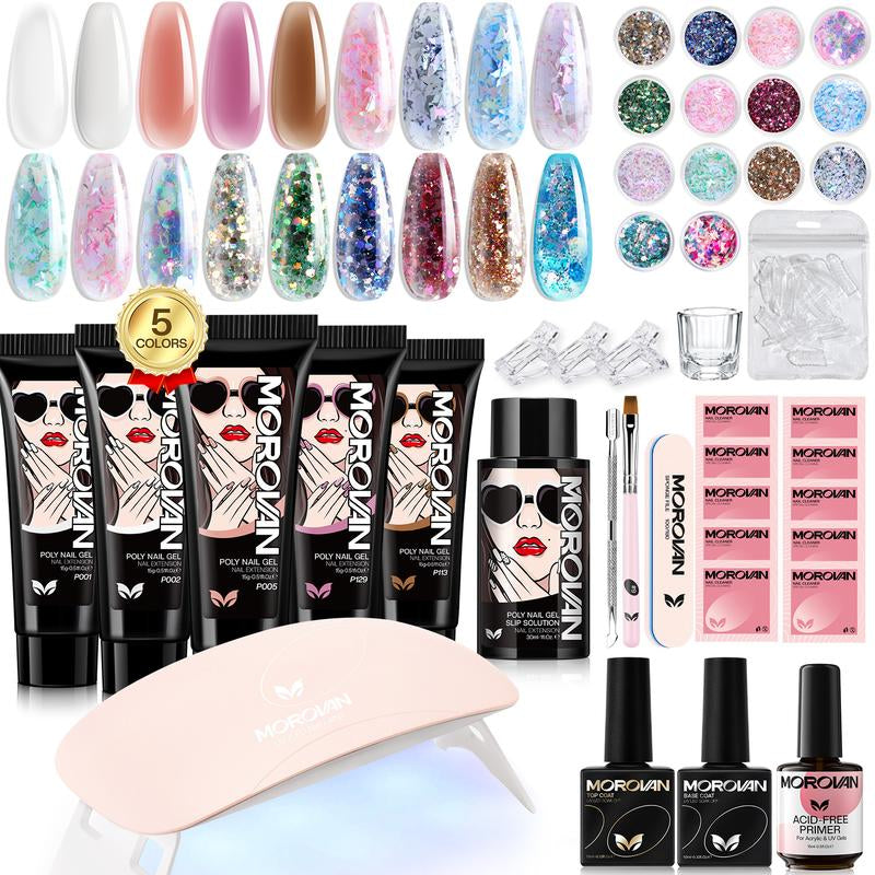 Morovan Poly Nail Gel Kit - 12 Colors Poly Gel Nail Kit with UV Light and Nail Drill for Beginners Poly Gel Extension Nail Kit All-In-One Nail Manicure Set DIY Salon Nail Art at Home