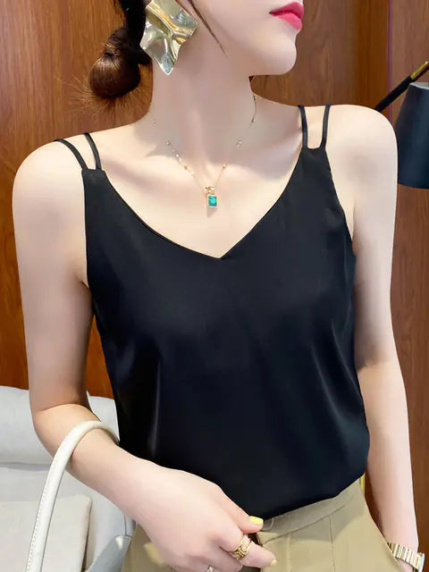 Women's Solid Color Mulberry Silk Sexy Sling Top