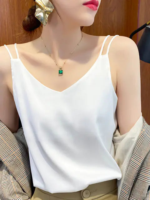 Women's Solid Color Mulberry Silk Sexy Sling Top