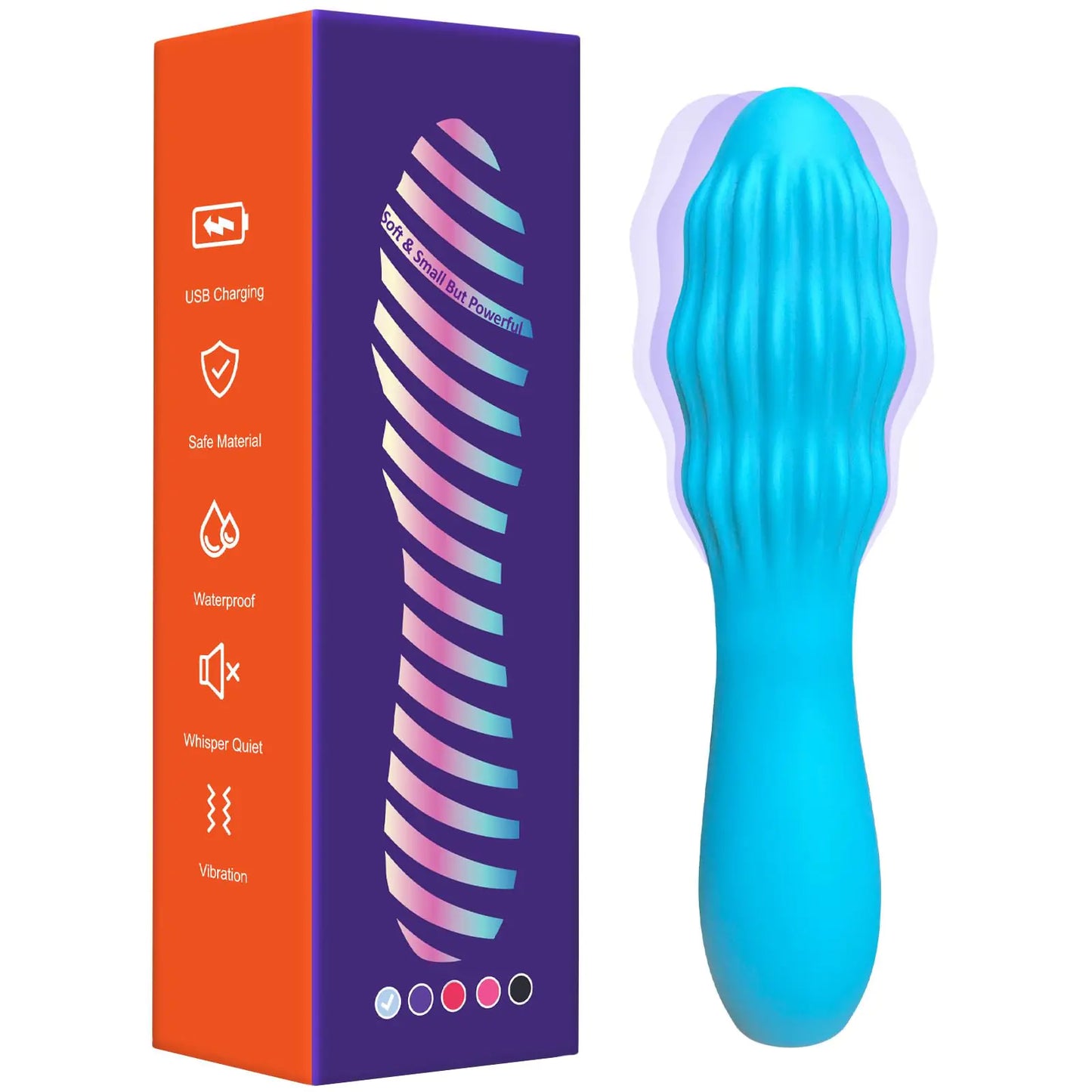 Handheld Cordless Personal Wand Massager Waterproof Rechargeable Massage 10 Vibration Speeds Whisper Quiet for Neck Shoulder Back Body Skin Muscle Tension Relief Soft Silicone (Blue)