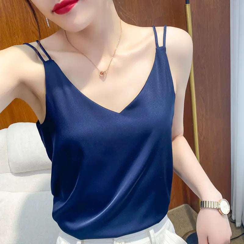Women's Solid Color Mulberry Silk Sexy Sling Top