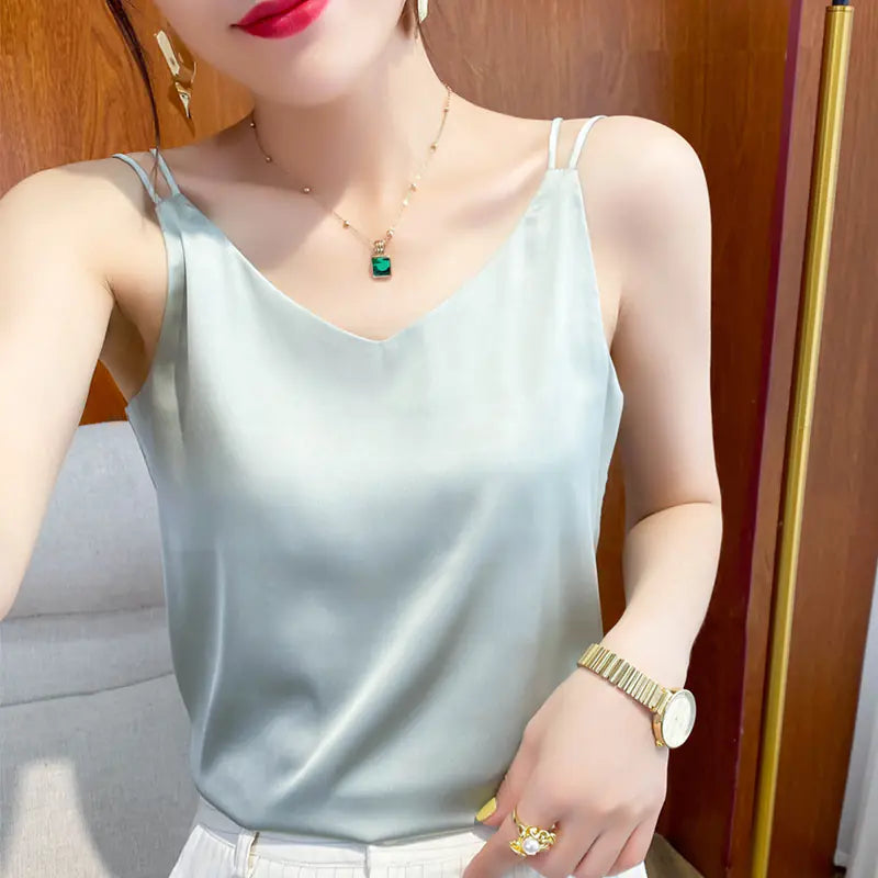 Women's Solid Color Mulberry Silk Sexy Sling Top