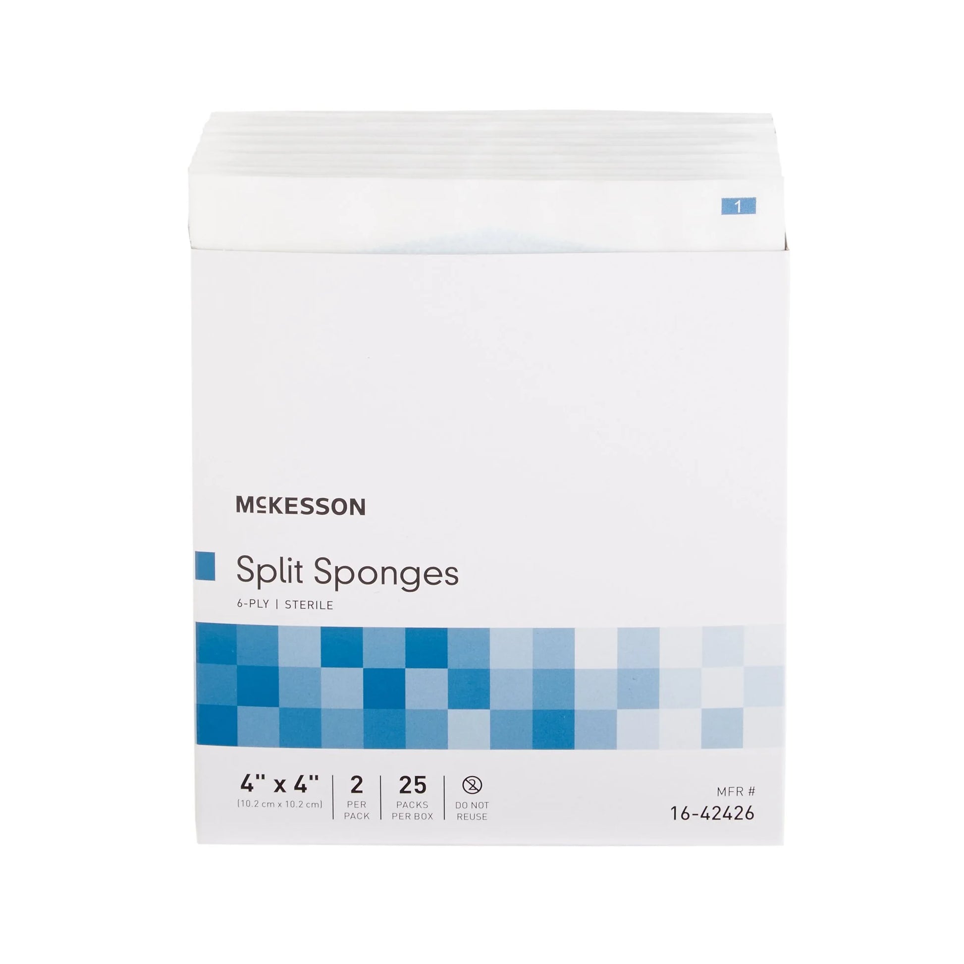 Split Sponges, Sterile, I.V. and Tracheostomy Dressings, Polyester and Rayon Blend, 6-Ply, 4 In. X 4 In., 2 per Pack, 25 Packs, 50 Total
