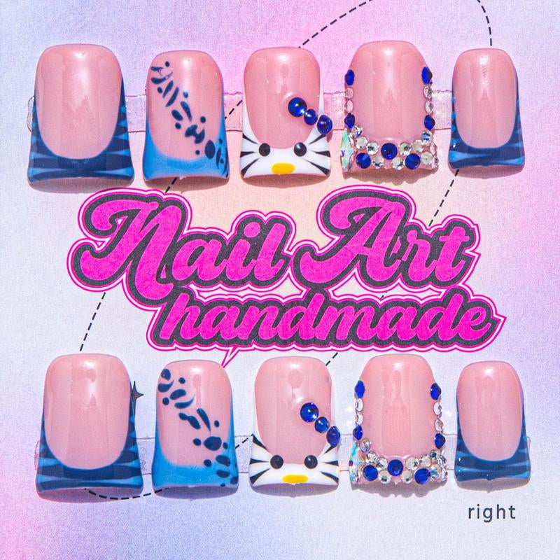 Bow & Rhinestone Decoration Design Fake Nails, 10Pcs/Set Glossy False Nails for Women Girls Nail Art, Effortless Press on Nails Manicure Set, Nail Charms, Nail Supplies