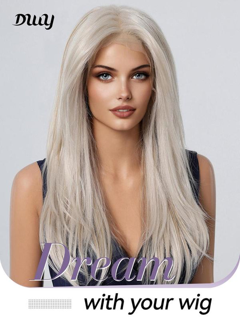 22 Inch Long Straight Wigs for Women, Gorgeous Fluffy Wigs without Bangs, Synthetic Lace Front Wigs for Party, Daily Use