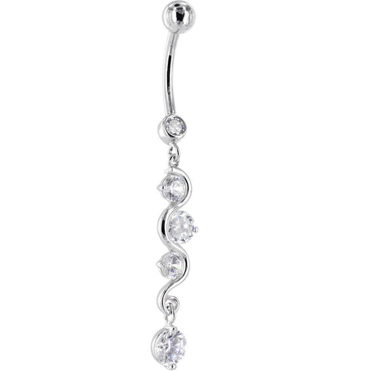 16G Solid 14K White Gold Scroll Delight Cubic Zirconia Belly Ring