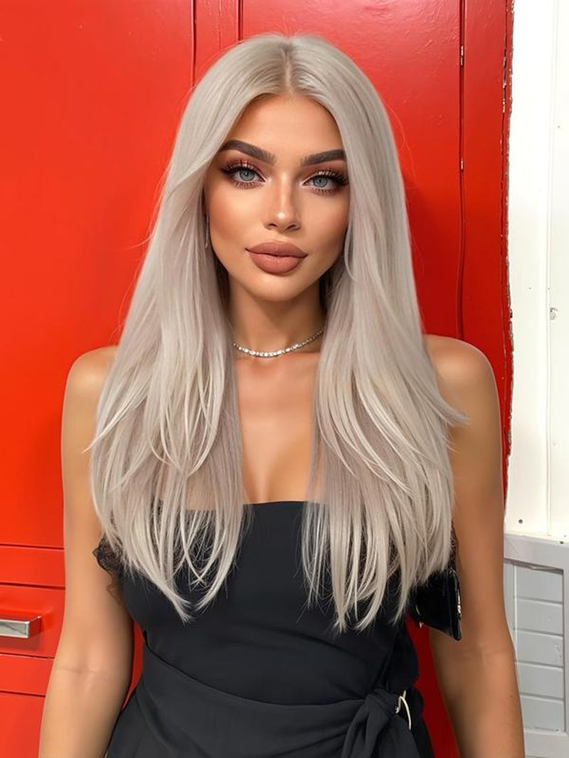 22 Inch Long Straight Wigs for Women, Gorgeous Fluffy Wigs without Bangs, Synthetic Lace Front Wigs for Party, Daily Use