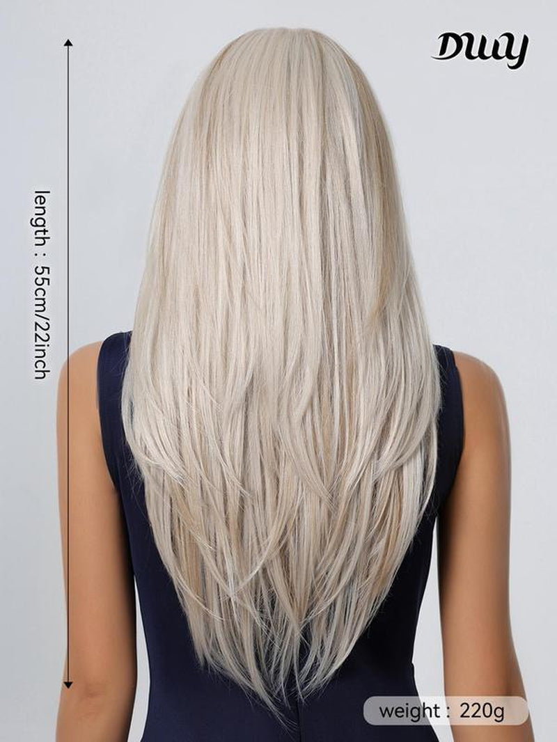 22 Inch Long Straight Wigs for Women, Gorgeous Fluffy Wigs without Bangs, Synthetic Lace Front Wigs for Party, Daily Use