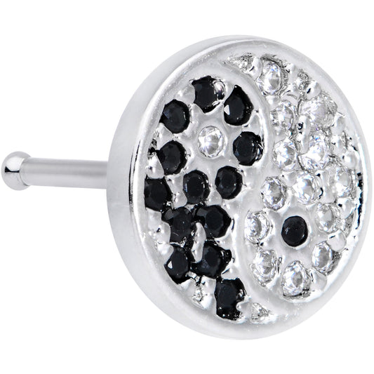 20G 1/4 Clear Black CZ Gem Yin Yang Nose Bone
