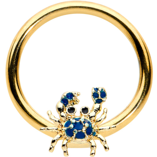 16G 3/8 Gold Tone Blue Crab Nautical BCR Captive Ring