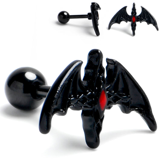 16G 1/4 Black Soaring Bat Cartilage Tragus Earring