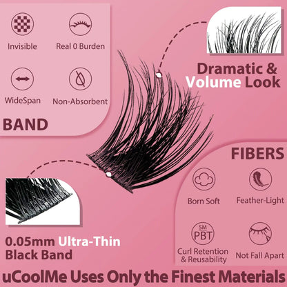 Magic Lash Clusters 8-18mm False Eyelashes Clusters - WideSpan Eyelash Clusters DIY Lash Extensions - Individual Cat-Eye Lashes Volume Lash Clusters Fake Eyelashes with Ultra-Thin Band Magic (Lashes Only)