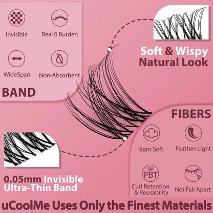 Venus Lash Clusters Kit 5-16mm False Eyelashes Clusters-Eyelash Clusters Natural Lashes DIY Lash Extensions Kit -Fake Eyelashes Clusters Wispy Lash Clusters with Invisible Lash Band & Bottom Lashes Venus-Kit