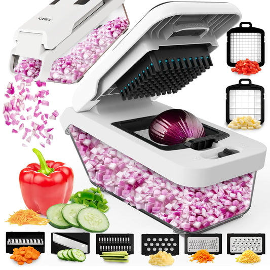 Fullstar Vegetable Chopper Veggie Chopper with Container and Lid Food Chopper Salad Chopper Vegetable Chopper Onion and Cheese Slicer Mandoline Slicer for Kitchen with Handle (8 in 1)