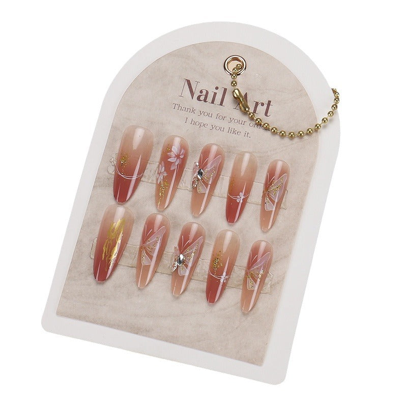 Wearing Nail Piece Advanced Summer Butterfly Flower Handmade Nail Patch Cat&#039;s Eye Rhinestone Fake Nail Piece Removable