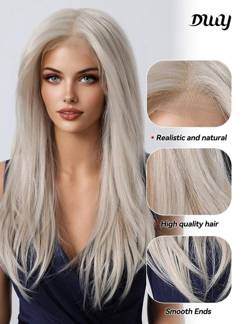 22 Inch Long Straight Wigs for Women, Gorgeous Fluffy Wigs without Bangs, Synthetic Lace Front Wigs for Party, Daily Use