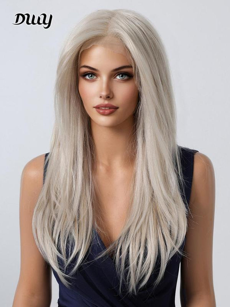 22 Inch Long Straight Wigs for Women, Gorgeous Fluffy Wigs without Bangs, Synthetic Lace Front Wigs for Party, Daily Use
