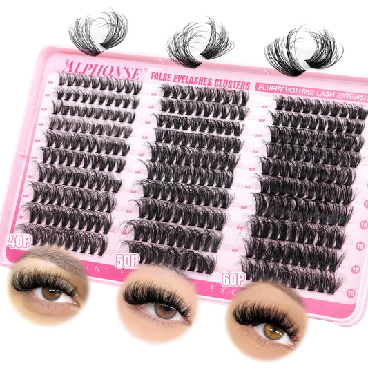 Lash Clusters Fluffy Lash Extension 10-18mm Wispy Cluster Eyelash Extensions DIY Individual Lashes ALPHONSE Pestañas Pelo a Pelo (40D+50D+60D, 300pcs) Ⅳ Fluffy 40+50+60D