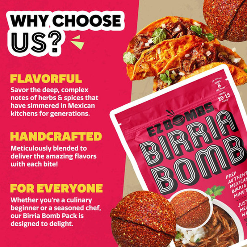 EZ Bombs Birria Bomb Seasoning, Pack of 2 – Authentic Mexican Spice Mix for T...